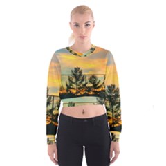 Fence Line Trees Cropped Sweatshirt by okhismakingart