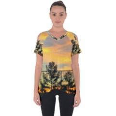 Fence Line Trees Cut Out Side Drop Tee by okhismakingart