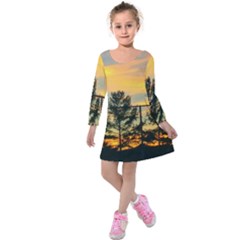 Fence Line Trees Kids  Long Sleeve Velvet Dress