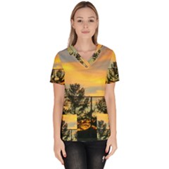 Fence Line Trees Women s V-neck Scrub Top by okhismakingart