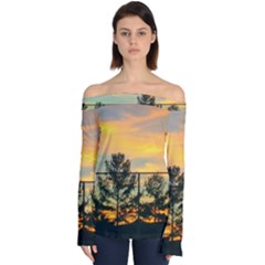 Fence Line Trees Off Shoulder Long Sleeve Top by okhismakingart