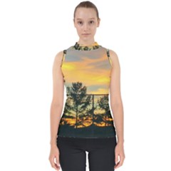 Fence Line Trees Mock Neck Shell Top by okhismakingart