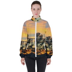 Fence Line Trees Women s High Neck Windbreaker by okhismakingart