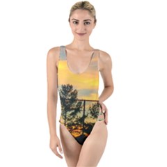 Fence Line Trees High Leg Strappy Swimsuit by okhismakingart