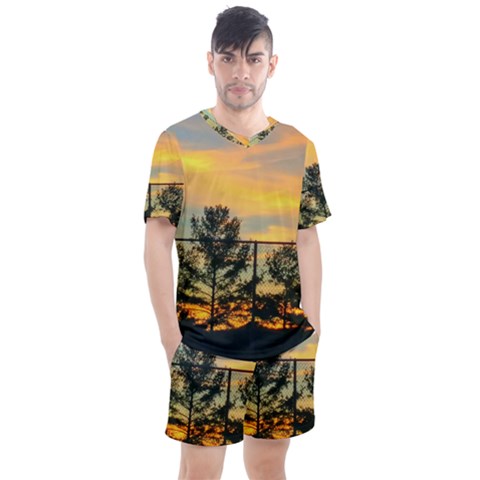 Fence Line Trees Men s Mesh Tee And Shorts Set by okhismakingart