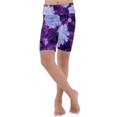 Queen Anne s Lace With Purple Leaves Kids  Lightweight Velour Cropped Yoga Leggings by okhismakingart