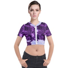 Queen Anne s Lace With Purple Leaves Short Sleeve Cropped Jacket by okhismakingart