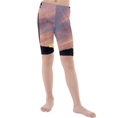 Parking Lot Sunset Kids  Mid Length Swim Shorts by okhismakingart