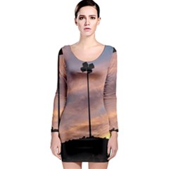 Parking Lot Sunset Long Sleeve Bodycon Dress by okhismakingart