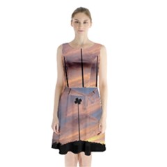 Parking Lot Sunset Sleeveless Waist Tie Chiffon Dress by okhismakingart