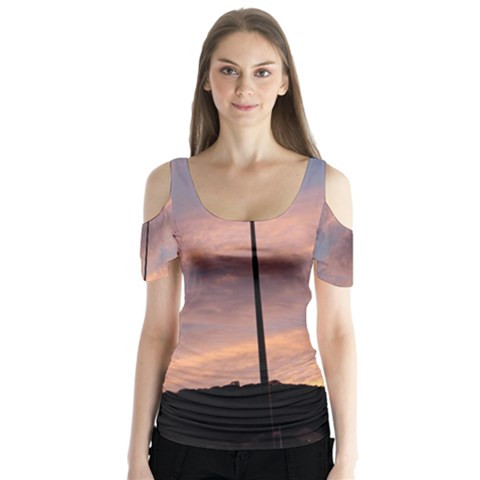 Parking Lot Sunset Butterfly Sleeve Cutout Tee  by okhismakingart