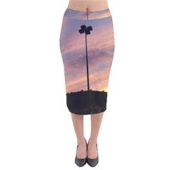 Parking Lot Sunset Velvet Midi Pencil Skirt by okhismakingart