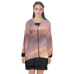 Parking Lot Sunset Long Sleeve Chiffon Shift Dress  by okhismakingart