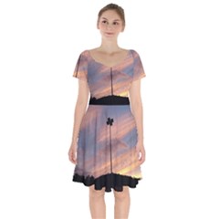 Parking Lot Sunset Short Sleeve Bardot Dress by okhismakingart