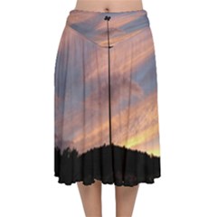 Parking Lot Sunset Velvet Flared Midi Skirt by okhismakingart