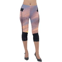 Parking Lot Sunset Lightweight Velour Capri Leggings  by okhismakingart