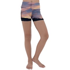 Parking Lot Sunset Kids  Lightweight Velour Yoga Shorts by okhismakingart