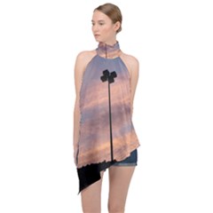 Parking Lot Sunset Halter Asymmetric Satin Top by okhismakingart