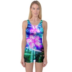 Glowing Flowers One Piece Boyleg Swimsuit by okhismakingart