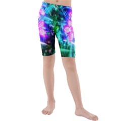 Glowing Flowers Kids  Mid Length Swim Shorts by okhismakingart