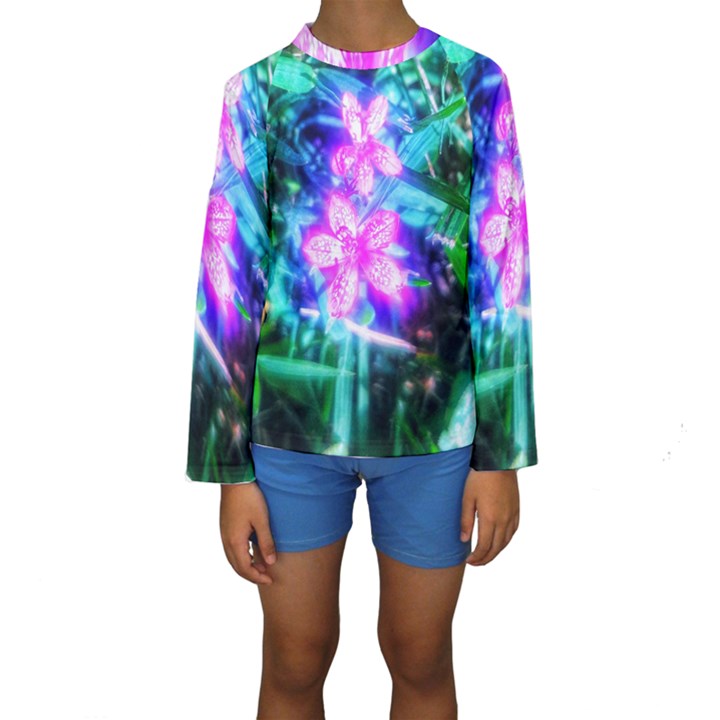 Glowing Flowers Kids  Long Sleeve Swimwear