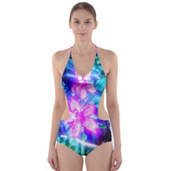 Glowing Flowers Cut-out One Piece Swimsuit by okhismakingart