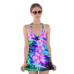 Glowing Flowers Halter Dress Swimsuit  by okhismakingart