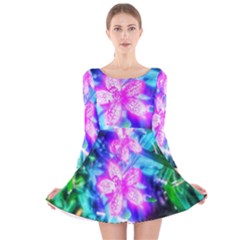 Glowing Flowers Long Sleeve Velvet Skater Dress by okhismakingart