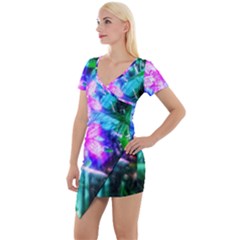 Glowing Flowers Short Sleeve Asymmetric Mini Dress by okhismakingart