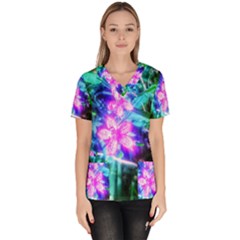 Glowing Flowers Women s V-neck Scrub Top by okhismakingart