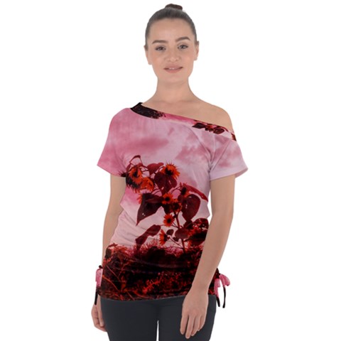 Red Sunflowers Tie-up Tee by okhismakingart