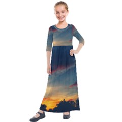 Muted Sunset Kids  Quarter Sleeve Maxi Dress by okhismakingart