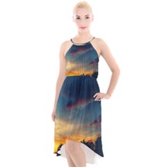 Muted Sunset High-low Halter Chiffon Dress  by okhismakingart