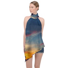 Muted Sunset Halter Asymmetric Satin Top