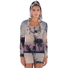 Hazy Thistles Long Sleeve Hooded T-shirt by okhismakingart