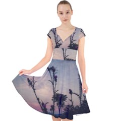 Hazy Thistles Cap Sleeve Front Wrap Midi Dress by okhismakingart