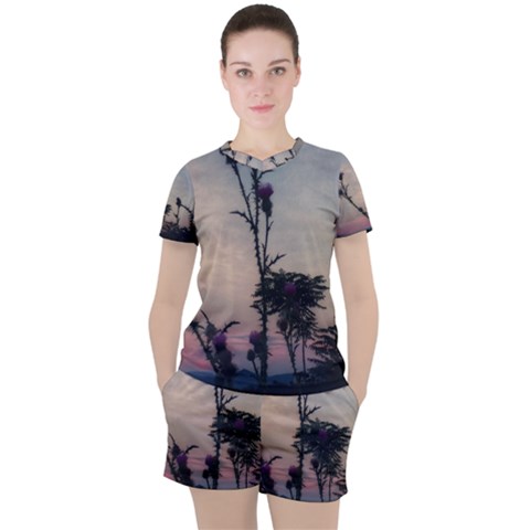 Hazy Thistles Women s Tee And Shorts Set by okhismakingart