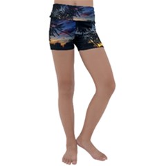 Sumac Sunset Kids  Lightweight Velour Yoga Shorts by okhismakingart