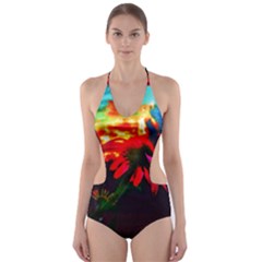 Neon Cone Flower Cut-out One Piece Swimsuit by okhismakingart