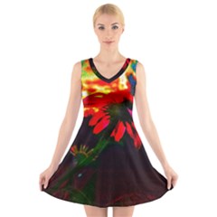 Neon Cone Flower V-neck Sleeveless Dress by okhismakingart