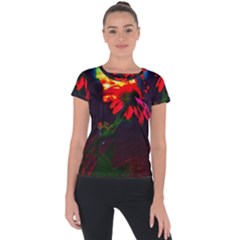 Neon Cone Flower Short Sleeve Sports Top  by okhismakingart