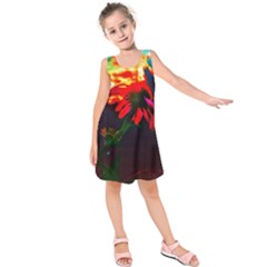 Neon Cone Flower Kids  Sleeveless Dress by okhismakingart