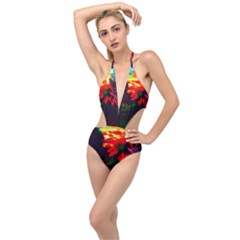 Neon Cone Flower Plunging Cut Out Swimsuit by okhismakingart