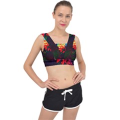 Neon Cone Flower V-back Sports Bra by okhismakingart