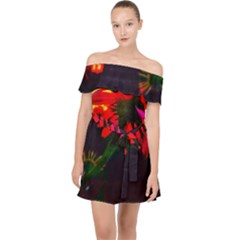 Neon Cone Flower Off Shoulder Chiffon Dress by okhismakingart