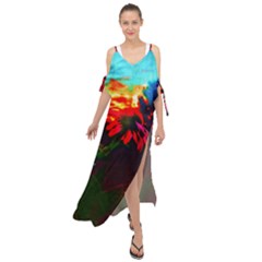 Neon Cone Flower Maxi Chiffon Cover Up Dress by okhismakingart