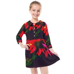 Neon Cone Flower Kids  Quarter Sleeve Shirt Dress by okhismakingart