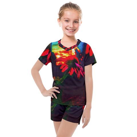 Neon Cone Flower Kids  Mesh Tee And Shorts Set by okhismakingart