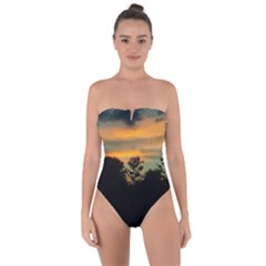 Pale Orange Sunset Tie Back One Piece Swimsuit by okhismakingart