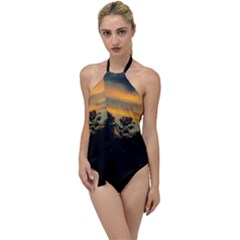 Pale Orange Sunset Go With The Flow One Piece Swimsuit by okhismakingart